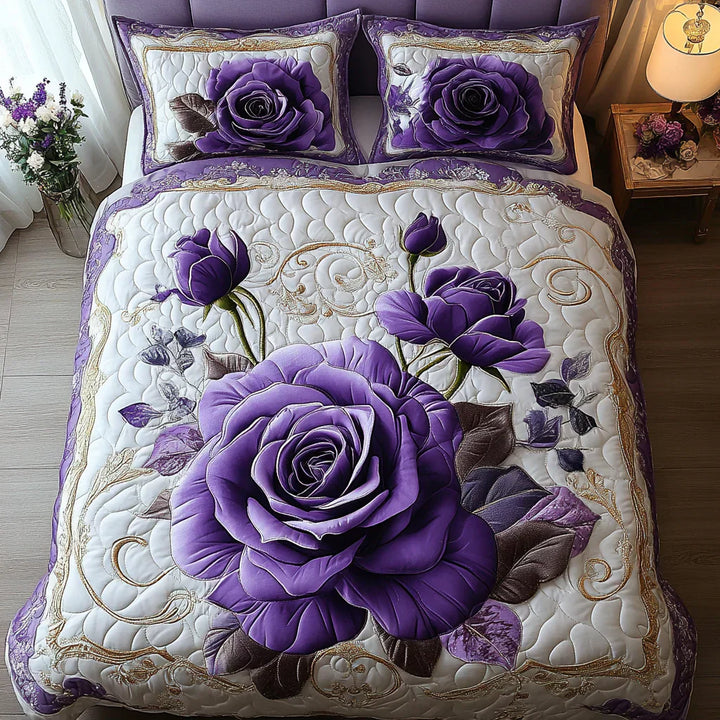 Quilted Bed Set 3 Pieces - Violet Rose