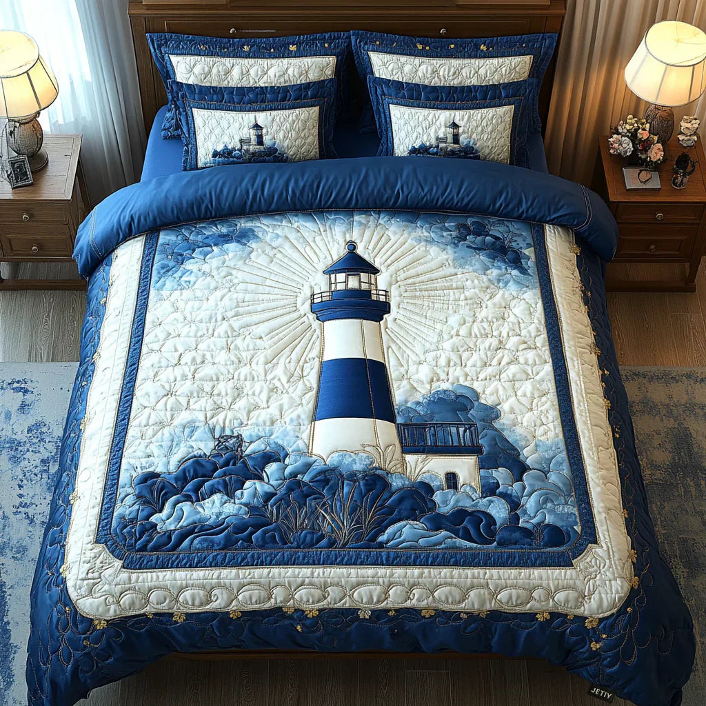 Quilted Bed Set 3 Pieces - Lighthouse Breeze