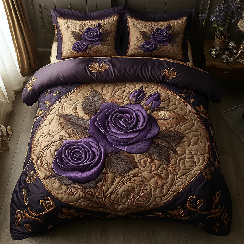 Quilted Bed Set 3 Pieces - Violet Rose