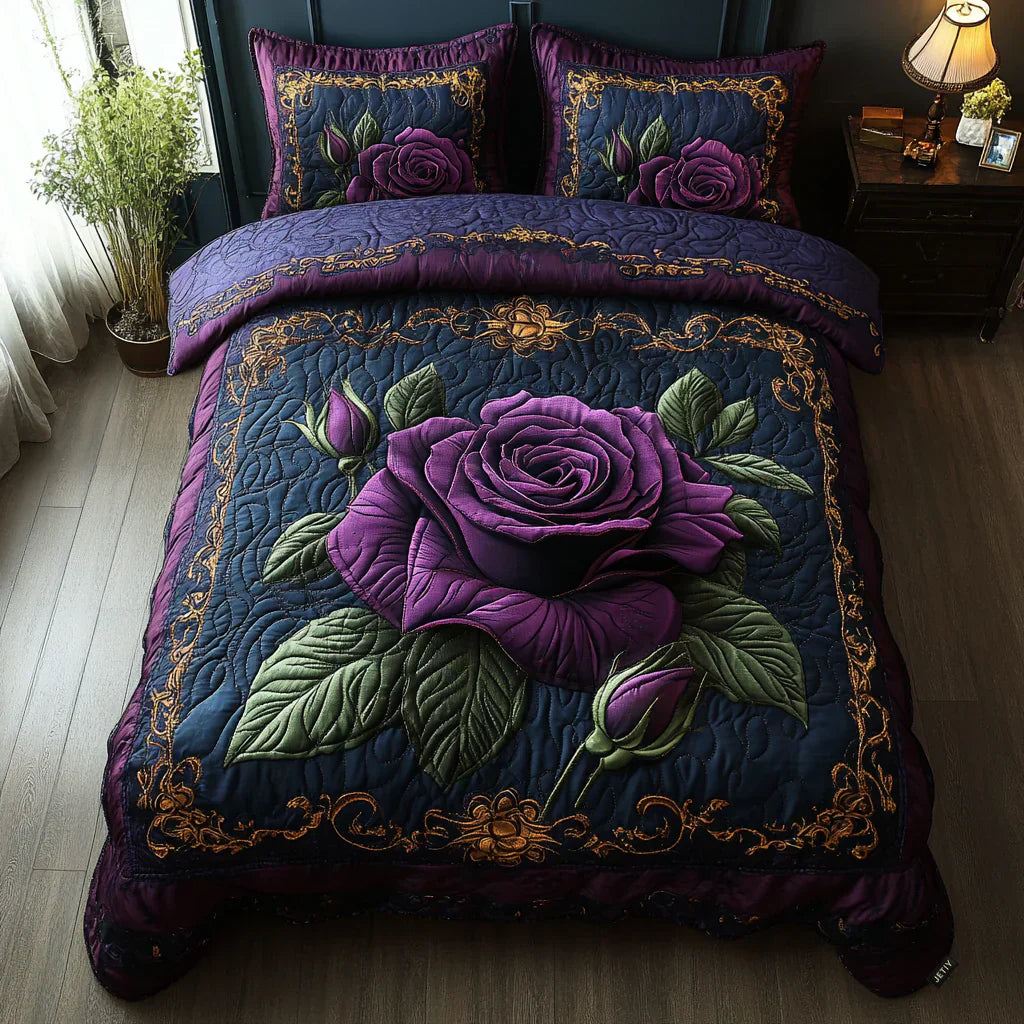 Quilted Bed Set 3 Pieces - Violet Rose