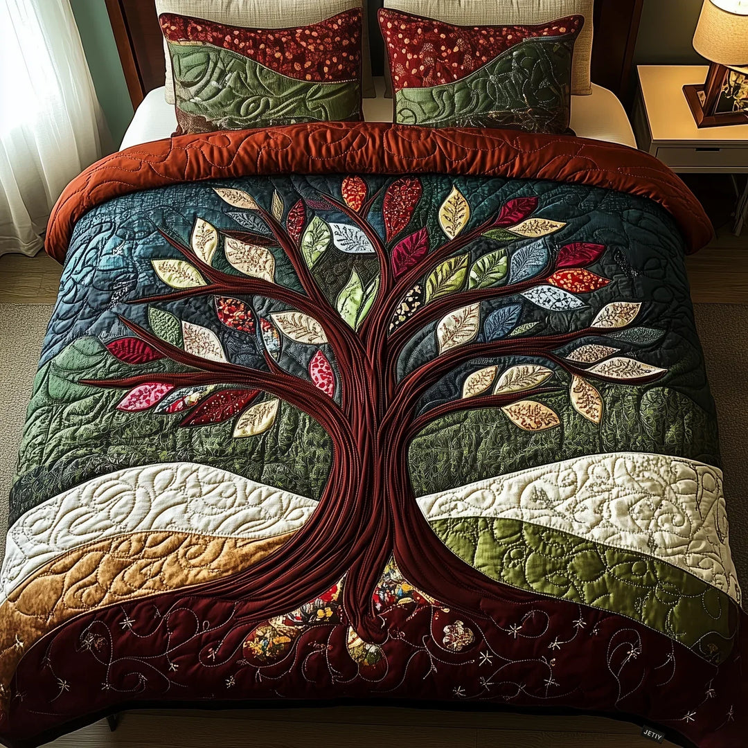 Quilted Bed Set 3 Pieces - Embrace of Nature