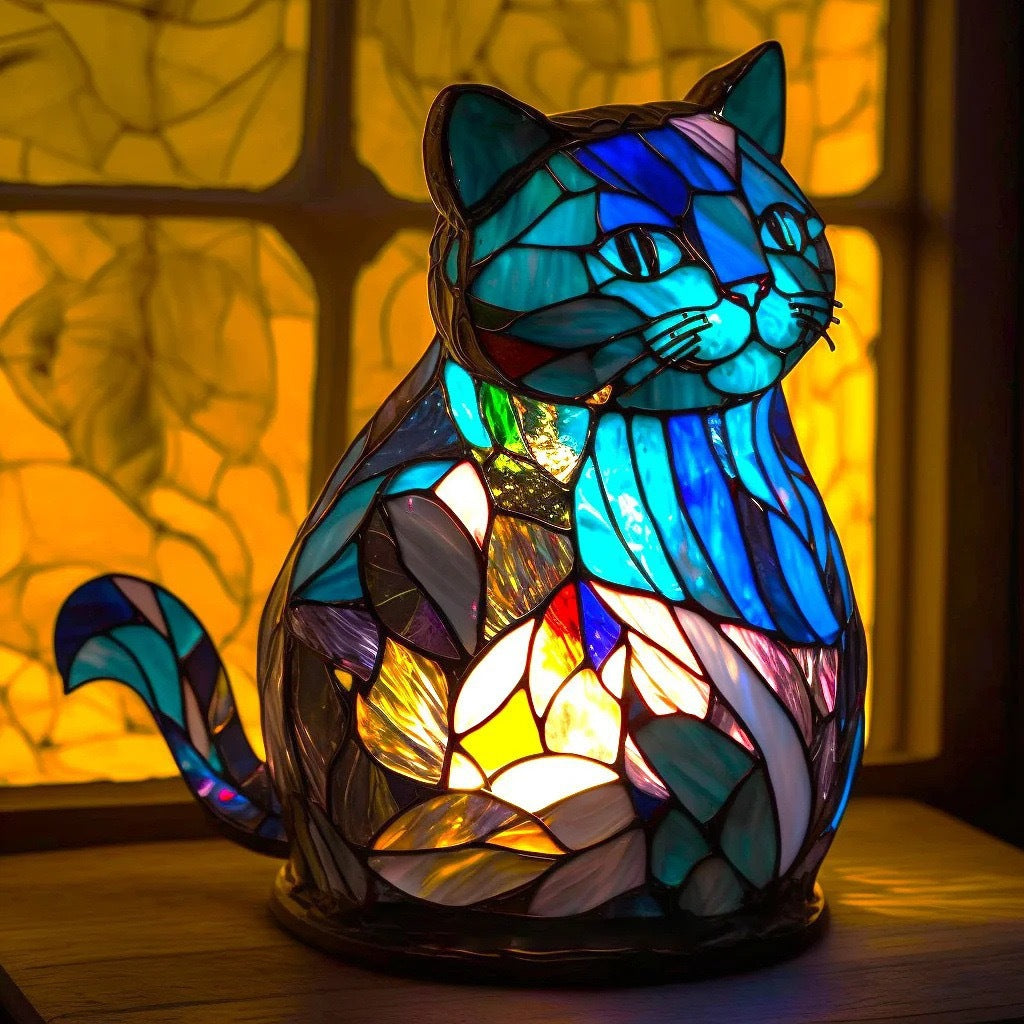 Mischievous Cat – Stained Glass Lamp