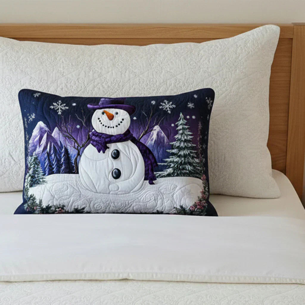 Quilted Pillow Cover - Purple Snowman