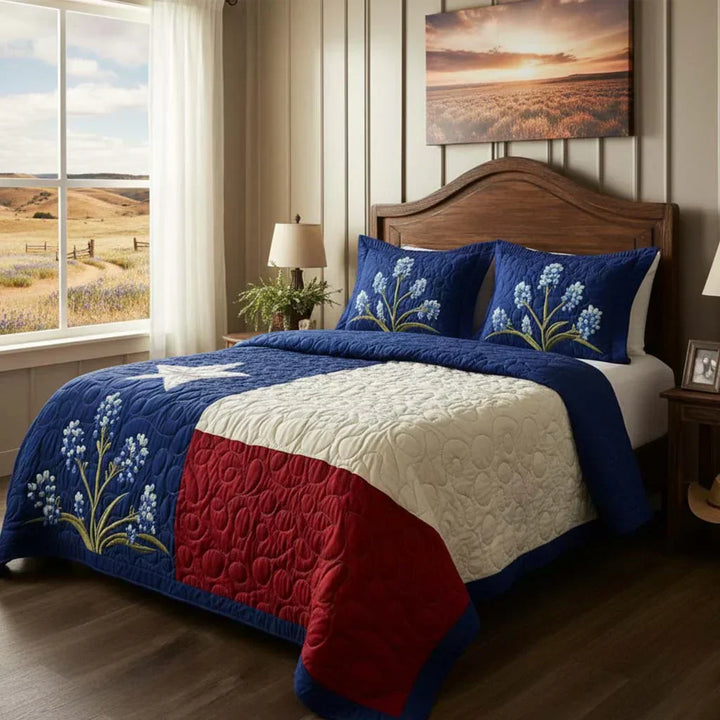 Quilted Bed Set 3 Pieces - Texas Pride